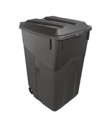 Tough 45 Gallon Wheeled Heavy Duty Plastic Garbage Can, Attached Lid, Black