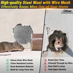 Wizcave Steel Wool Mice Control 3 Pack 2.75 in x 11.5 Ft Steel Wool & 1 Pack…