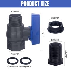 PVC Rain Barrel Spigot Kit 2 3/4 inch, 2Packs Ball Valve+Bulkhead Fitting