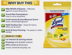 LYSOL Disinfecting Wipes – Lemon & Lime Blossom To-Go Flatpack 15 wipes 10-Packs