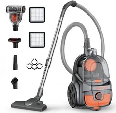 Aspiron Bagless Canister Vacuum 1600W HEPA Multi-Surface Cleaning Accessory Kit