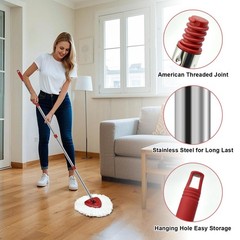 Spin Mop 1 Sets Stainless Steel Handle + 2 White Heads + 1 Base + 1 Brush