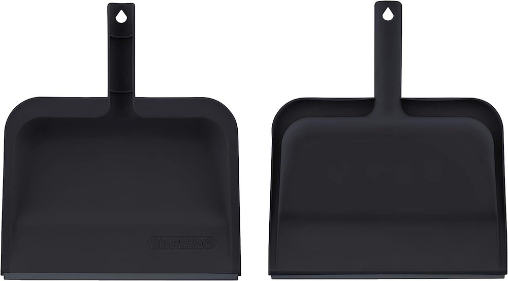 Superio Heavy Duty Clip-On Dustpan with Rubber Lip, 10″ wide Dustpan, Black 2 pc