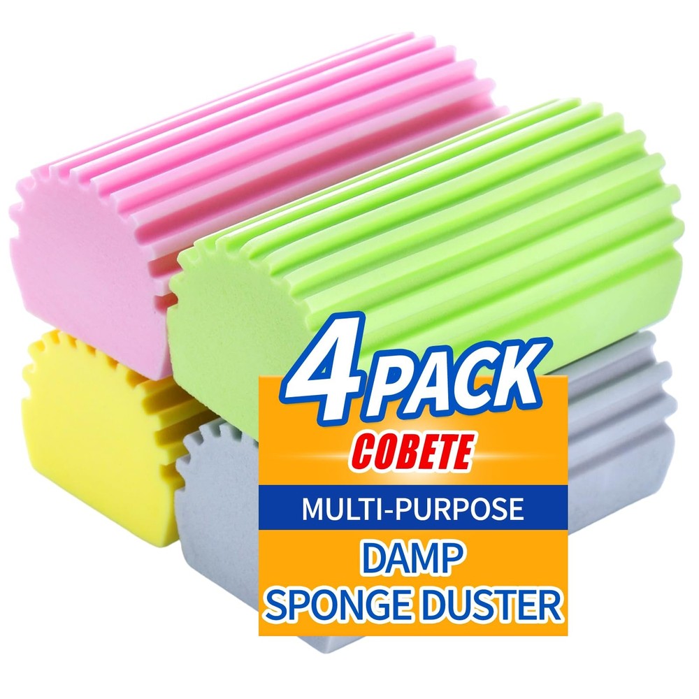COBETE Damp Clean Duster Sponge,4pack Magic 4.7IN×2.36IN×1.7IN, Multicolor