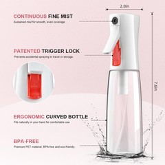 Bepkac Continuous Spray Bottle for Hair – Fine Mist 6.1 Ounces, White & Peach