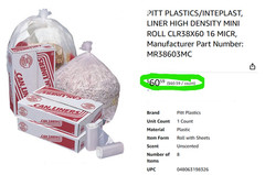 55-60 Gallon 16 Micron 38″ x 60″ High Density Can Liner / Trash Bag – 200 / Case