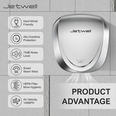 JETWELL UL Approved Power Commercial Hand Dryer with HEPA Filter High Speed A…
