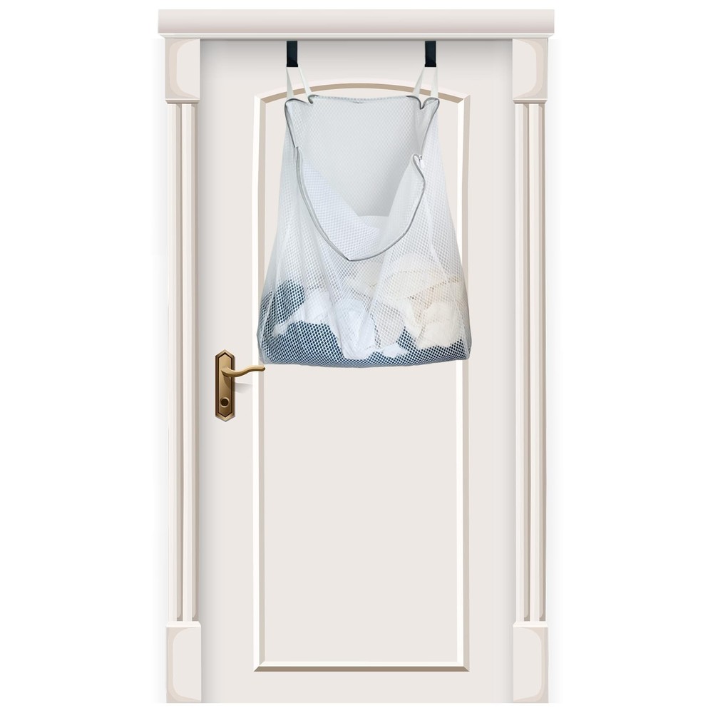 Hanging Washable Laundry Hamper, Over Door Mesh Laundry Bag with 2 Hooks, Tan…