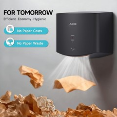 AIKE AK2630 Compact Hand Dryer 1400W – 110V Silver Air Wiper, 2-Pin Plug