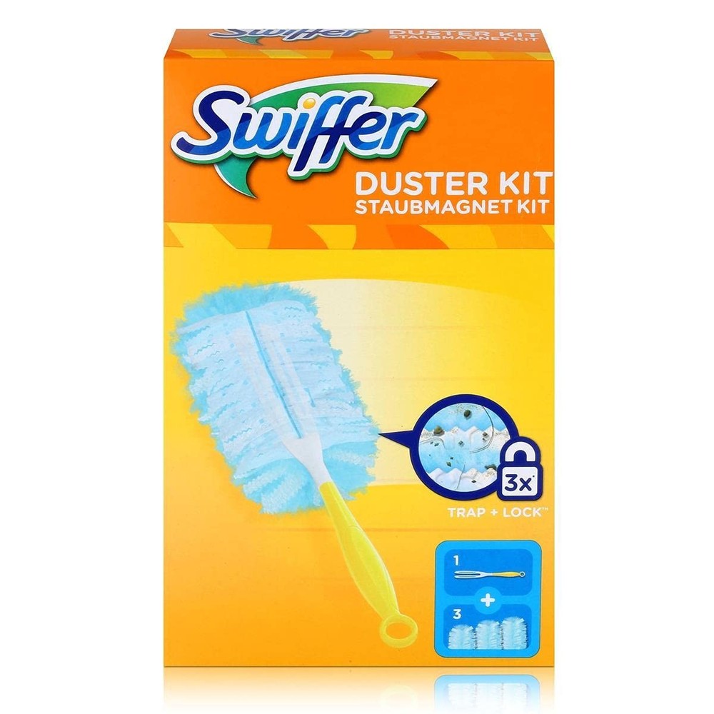 Swiffer Microfibre dust Cleaner Set, 1 Handle and 3 4 Piece Blue