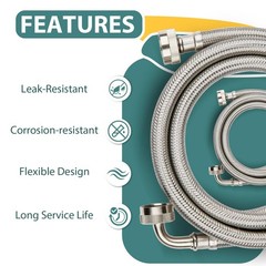 Niikappu Washing Machine Hoses 5ft, 1 Pack Braided Stainless Silver