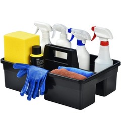 3-Compartment Plastic Cleaning Caddy Basket – Stackable 3 Compartments Black