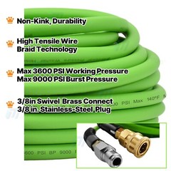 25FT 3600PSI Replacement High Pressure Power Washer Hose-3/8″ Swivel QC Flexible