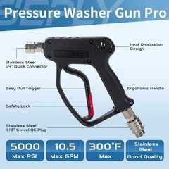 Pressure Washer Short Gun, 5000 PSI/10.5 GPM High Power Swivel Black