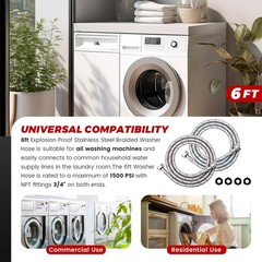 6Ft Stainless Steel Washing Machine Hose by Puxyblue for All Washers – 2 Pack…