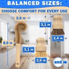 5 Pcs Bamboo Dish Brush Set – 2.6 In Brushes, Brown