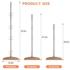 Multifunction Silicone Broom, 54 Inch Long Handle Floor Gray Orange