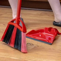 O-Cedar Sweep Broom with Step-On Dustpan | PowerCorner One Broom, Red