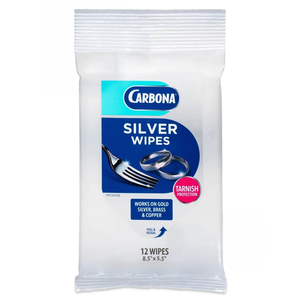 Carbona Silver Wipes | Metal Cleaner & Polish 12 Count (Pack of 1), No Color