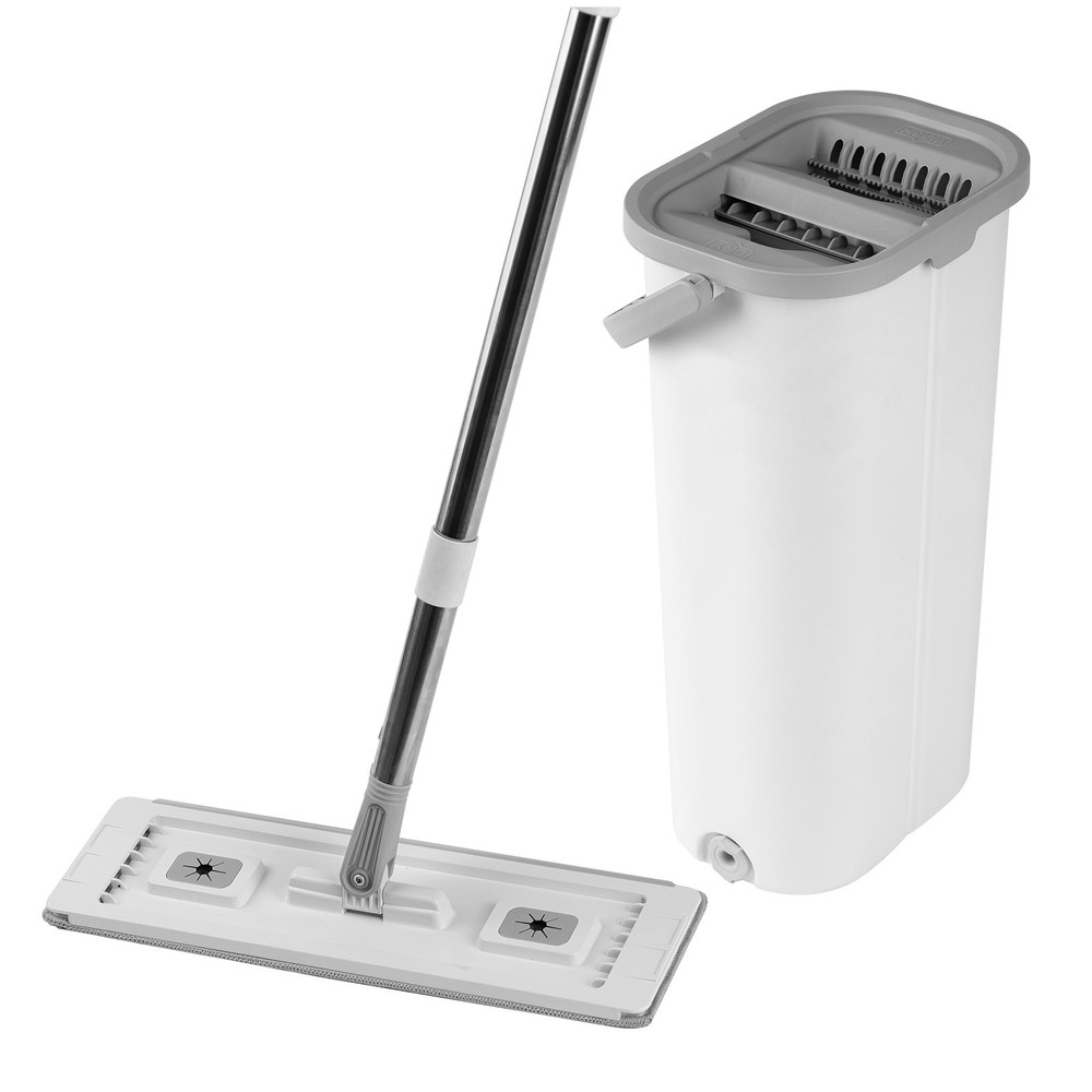 Mop and Bucket with Wringer Set 3 Mop Pads Flat Squeeze Bucket Set