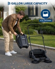 Walk-Behind Hand Push Floor Sweeper, 25.6 in Sweeping Width Manual Non-Electric