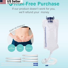 Enema Kit Anal Douche Bag 7Pcs Nozzle Colon Intestinal 1200ml, Clear