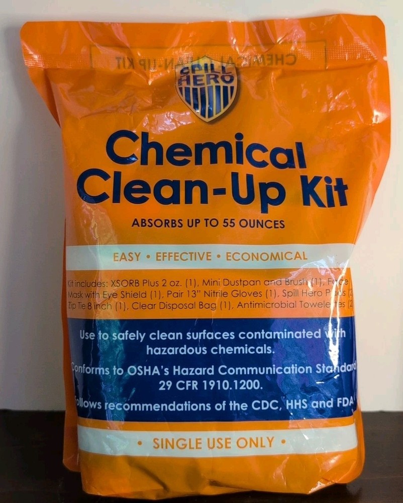 Chemical Clean-Up Kit Spill Hero Single-Use 55 Oz Capacity Includes Gloves Dustp