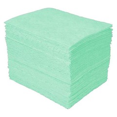 Brady Sorbent Pad, 20 gal, 15 in x 19 in, Harsh Chemicals, Green, 100 PK