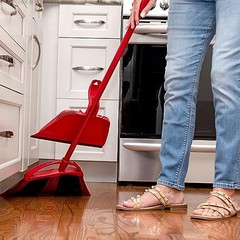 O-Cedar Sweep Broom with Step-On Dustpan | PowerCorner One Broom, Red