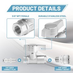 TasuoX Ball Valve Pressure Washer, 3/8″ Quick Connect 3/8 inches, Silver