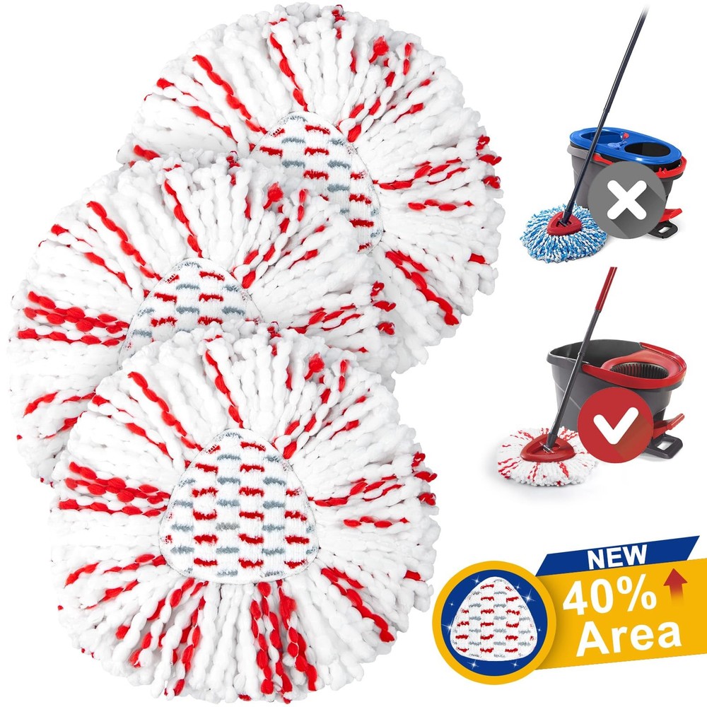 Ucoolbe Upgraded mop Refill for O Cedar, 3 Pack Spin 3 Pack, White & Red