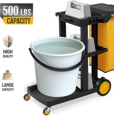 500 Lbs Capacity Janitorial Cart 3-Tier Rolling Cart w/ 15-Gallon Collection Bag
