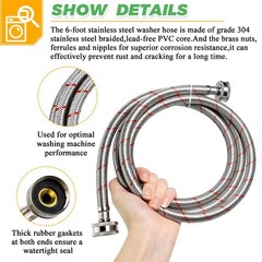 6Ft Stainless Steel Washing Machine Hoses :Length 71.8″, Blue&Red