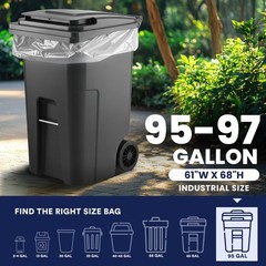 Plasticplace 95-96 Gallon Garbage Can Liners 1.5 Mil Clear Heavy Duty Trash