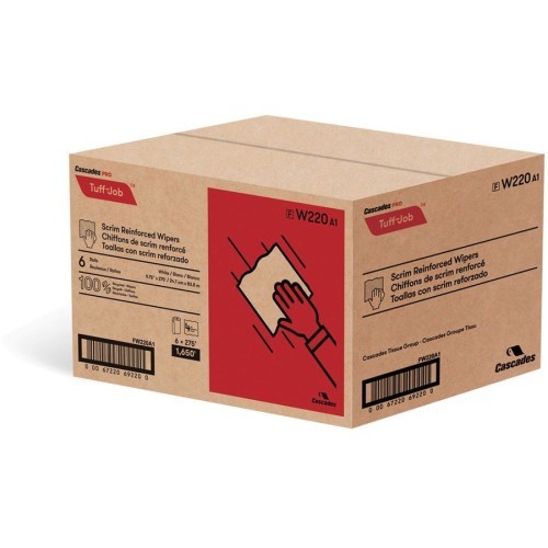 Cascades Tuff-Job Scrim Reinforced Wipers, 9-3/4 x 275 ft, White, 6 Rolls/Carton