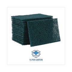 Boardwalk 186 6 in. x 9 in. Heavy-Duty Scour Pad – Green (15/Carton) New
