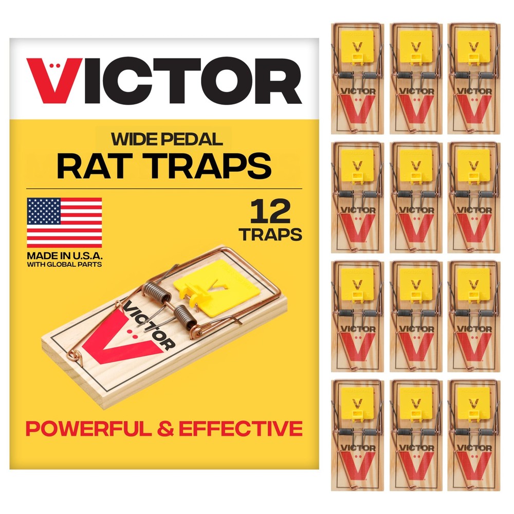 Victor M205 Wide Pedal Humane Snap Rat Traps Indoor for Home, 12 Traps, Wood