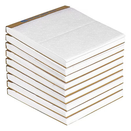 Pig Mat4125 Sorbent Pad, 13 7/8 Gal, 14 In X 15 In, Fuel, Oils, White,