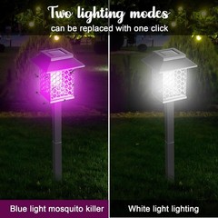 2PK Solar Bug Zapper – 2-in-1, Waterproof, Purple/White, Patio/Path