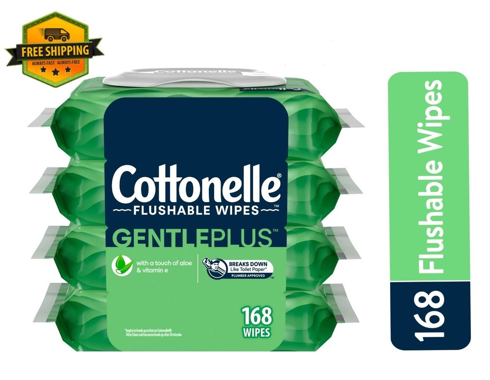 Cottonelle GentlePlus Flushable Wipes, 4 Flip-Top Packs, 42 Wipes per Pack