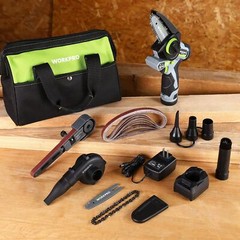 3-in-1 Mini Chain Saw Electric Blower Cordless Detail Belt Sander Power Tool Kit