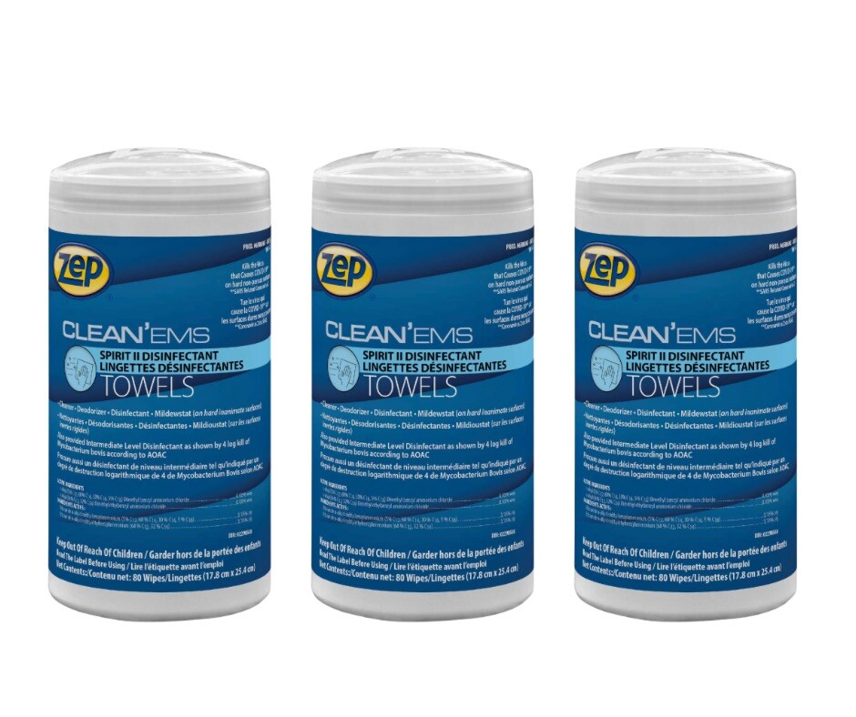 3 Pack-Zep Cleaning Towels, 7″x10″ Wipe Spirit II Disinfectant Towels @40s