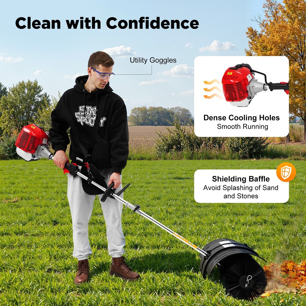 Gas Power Sweeping Broom 52CC Handheld Walk Behind Lawn Sweeper