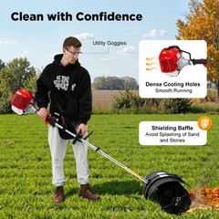 Gas Power Sweeping Broom 52CC Handheld Walk Behind Lawn Sweeper