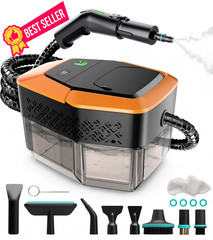 Steam Cleaner, 3-Level Adjustable Handle, 15s Heat-Up, Medium, Black+Orange