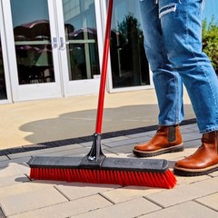 24″ High Power Multi-Surface Push Broom Red & Black Steel Handle