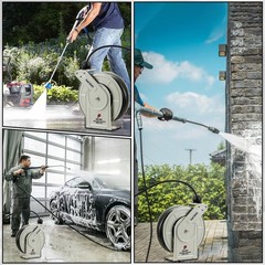 Tool Retractable Pressure Washer Hose Reel 60 FT x 60 FT, Grey, Black