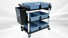 NEW Cleaning Cart Bus Tables Janitorial Housekeeping 6 Wash Trash Can Janitor