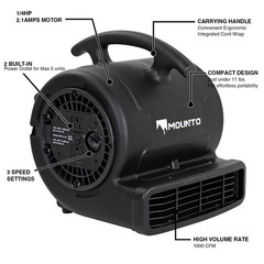 MOUNTO 1/4HP 1000CFM Air Mover Fan, 3-Speed, ETL-Certified, for Drying & Cooling