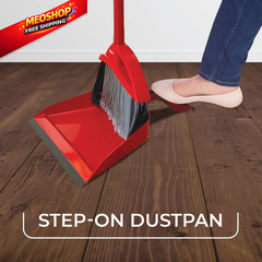O-Cedar Pet Pro Broom with Step-On Dustpan | PowerCorner Broom, Red
